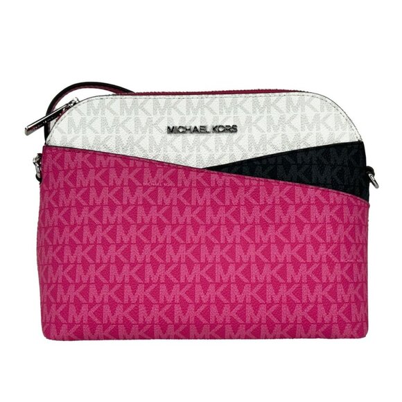 NEW  Michael Kors Jet Set Travel Medium X Cross Dome Crossbody Bag Pink White - Picture 2 of 6